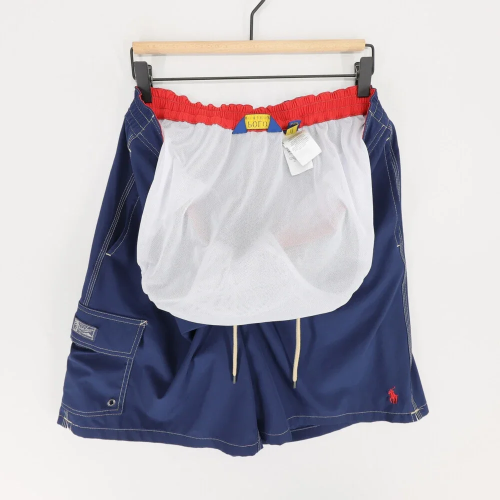 Polo Ralph Lauren Swim Trunks Mens XXL Blue Cargo Pocket Mesh Lined Pony